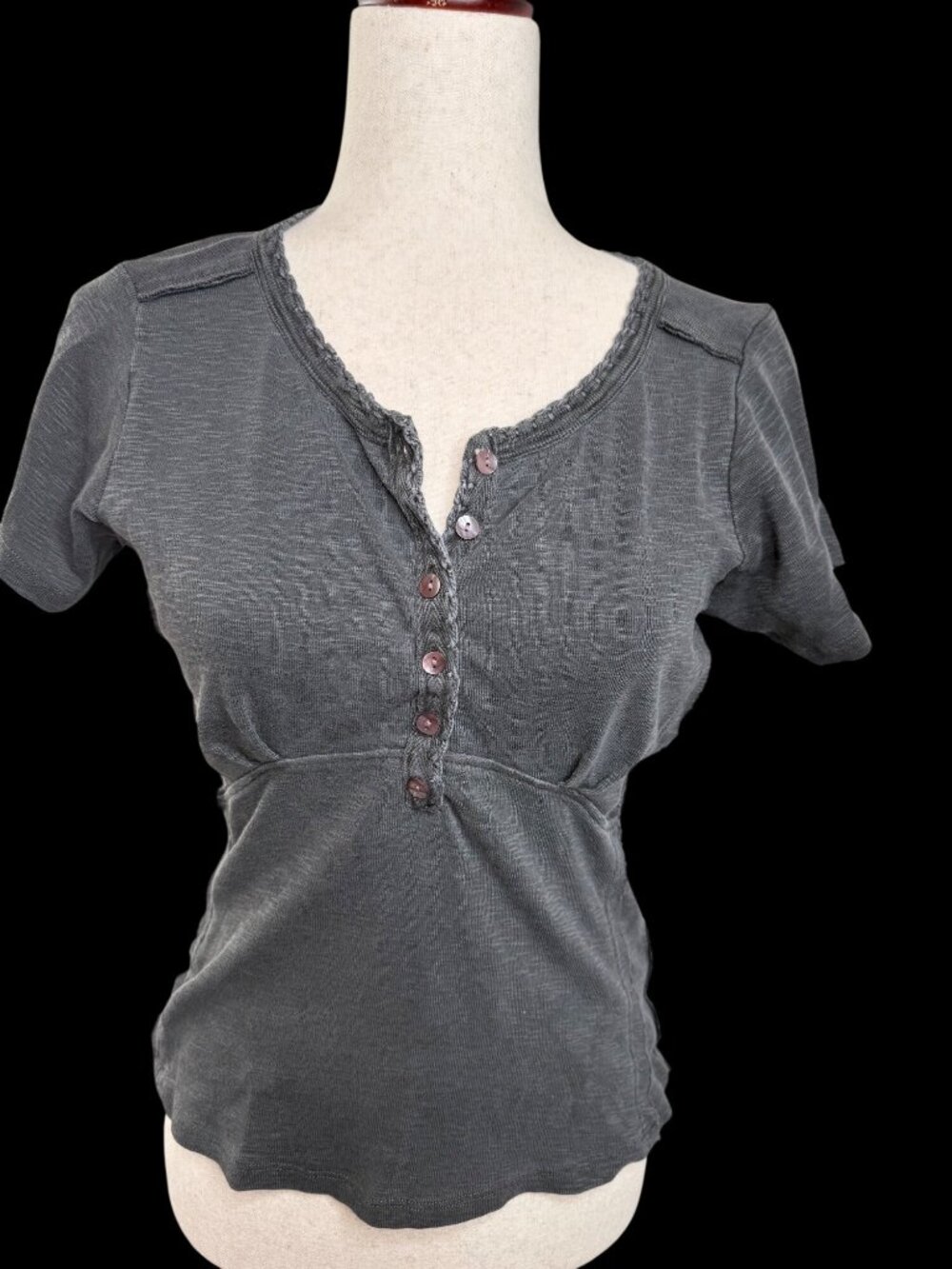 Lucky Brand Womens M Henley Top  Babydoll Crochet Dark coquette fairy grunge y2k